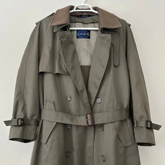 Vintage Perusal double Breasted Trench Coat zip Out wool Liner outdoor prep 44S - Picture 3 of 14